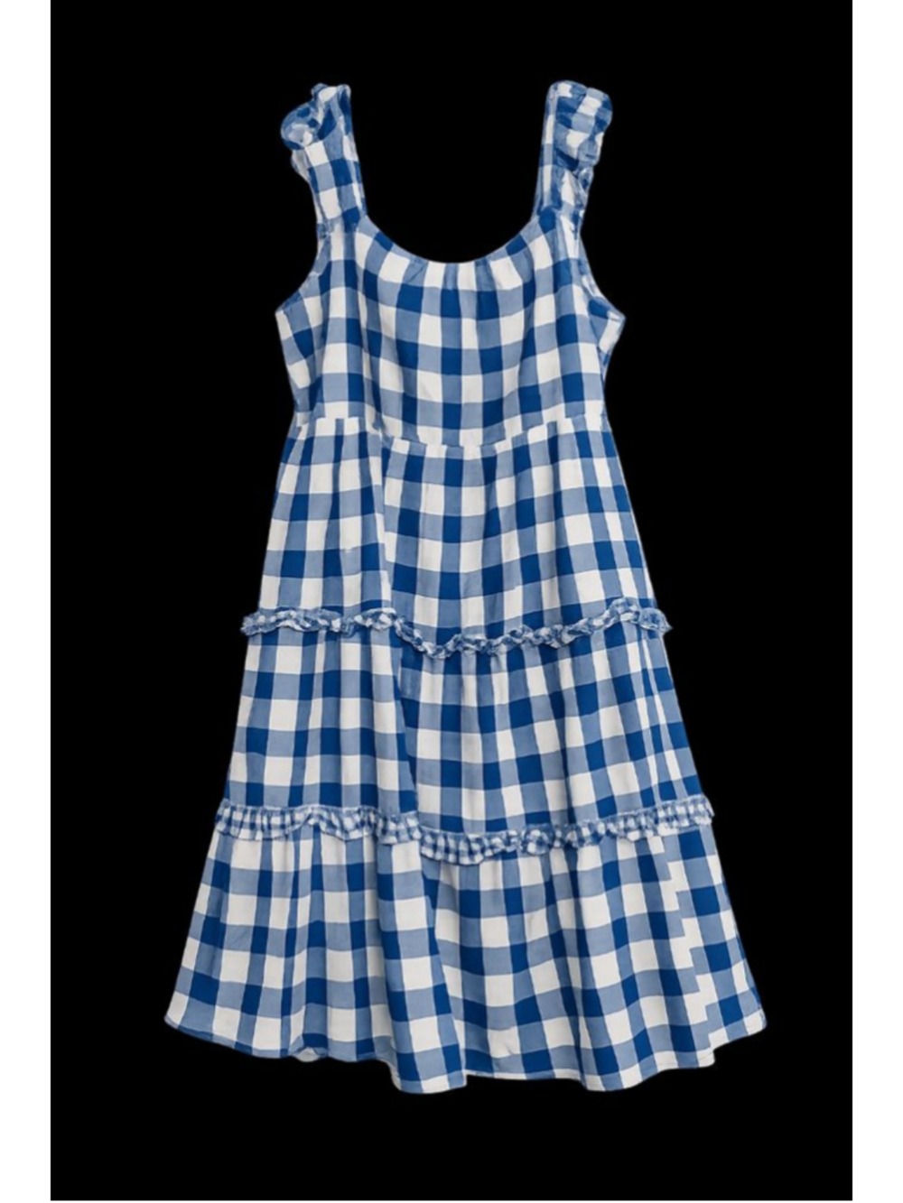 J.Crew Flutter-Sleeve Ruffle-Tiered Midi Dress Blue White Gingham Check 3X